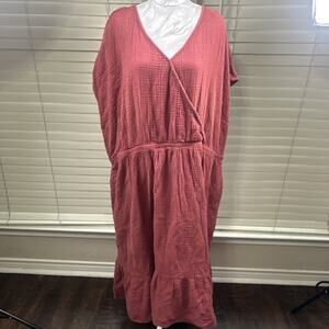 Coldwater Creek Dress Plus Size 3X Cotton Waffle Gauze Teracotta Red Short Sleev